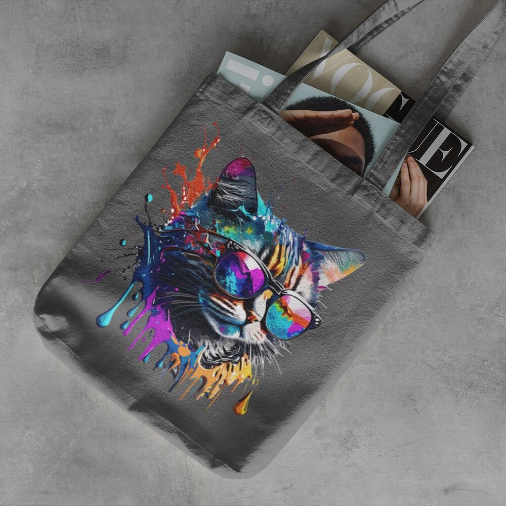 Color Splash Cool Cat Tote Bag - Trendy and Spacious!